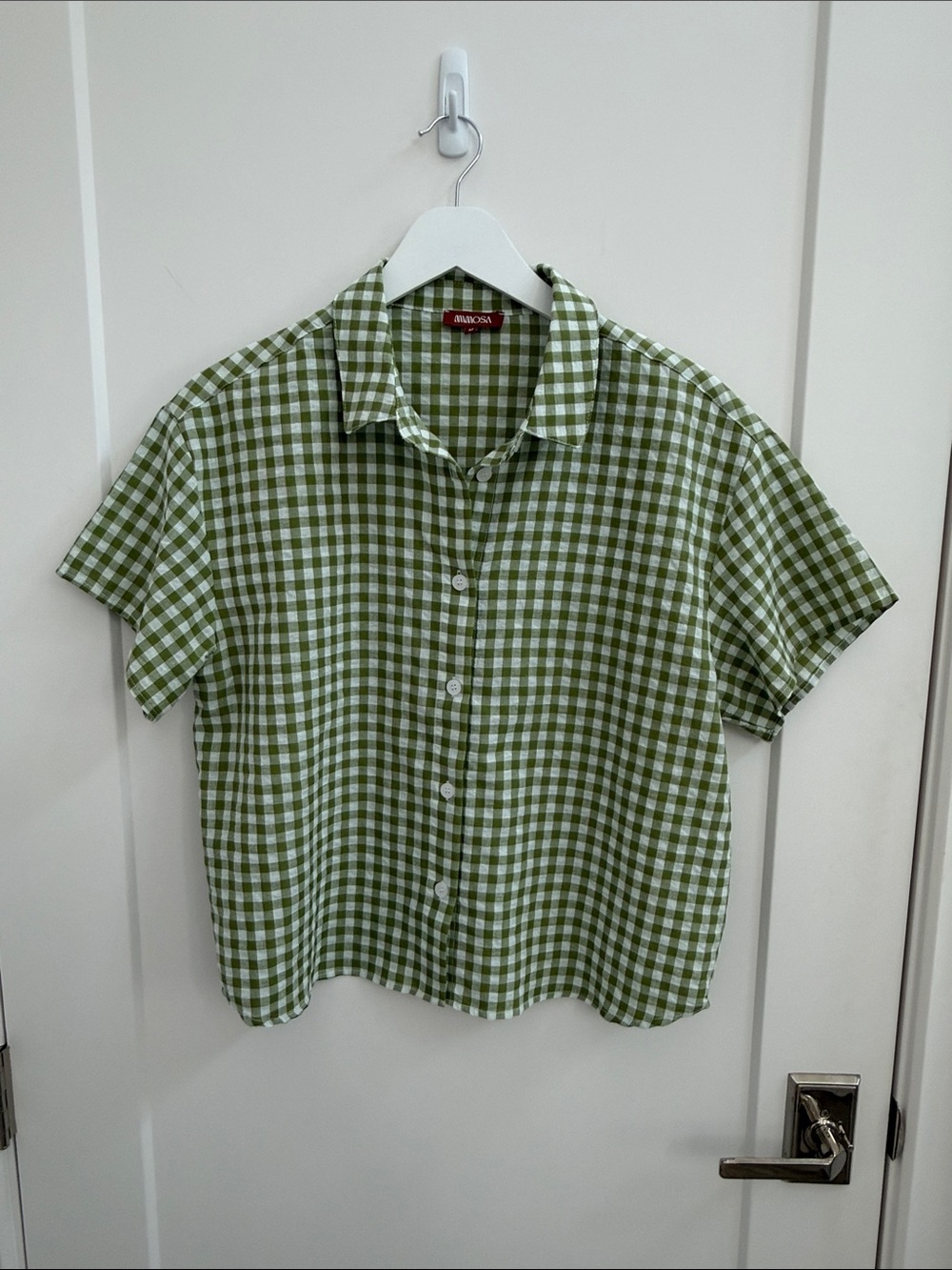 Mimosa Green Gingham Short-Sleeve Button-Up Blouse
